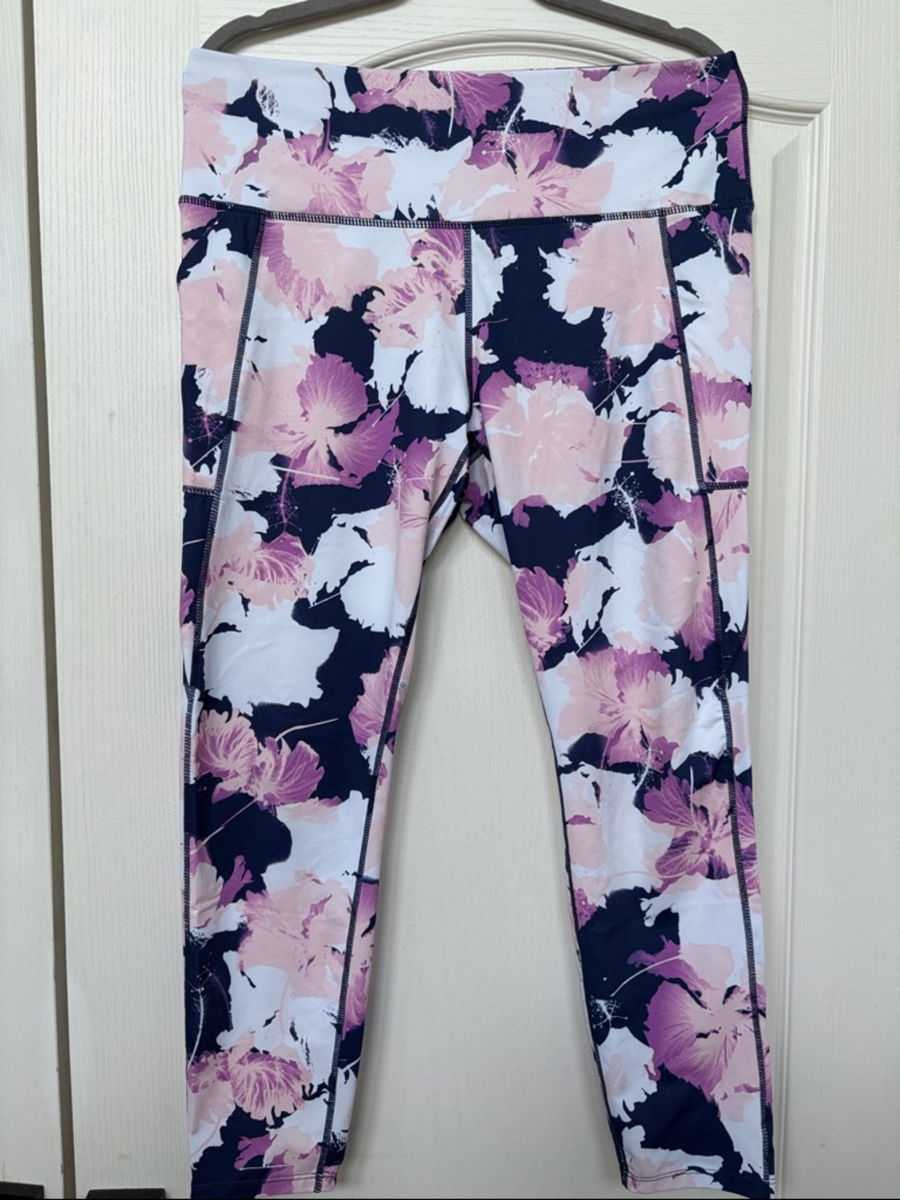 Apana Pink Floral Print Leggings with Navy Accents